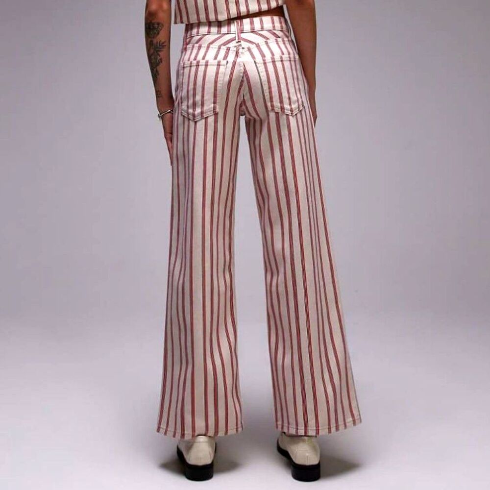 TopShop Stripe Mid Rise Wide Leg Jeans Red/White - Size 24x30 NWOT - Picture 4 of 7